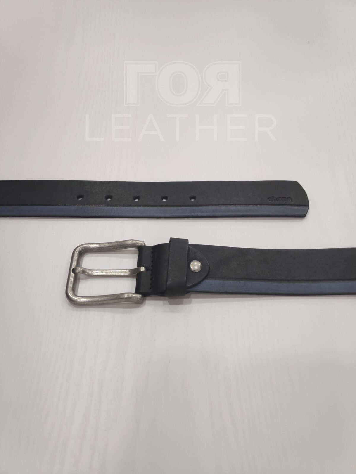 Кожен колан черно и синьо от ГОЯ Leather. 100% телешка кожа. Нов модел колан за дънки.
