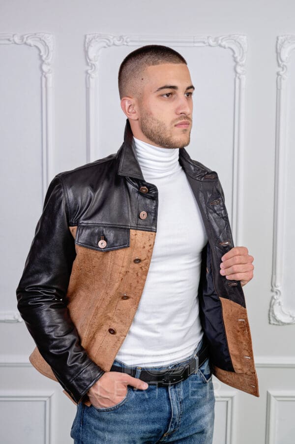 Мъжко кожено яке винтидж в стил деним от ГОЯ Leather