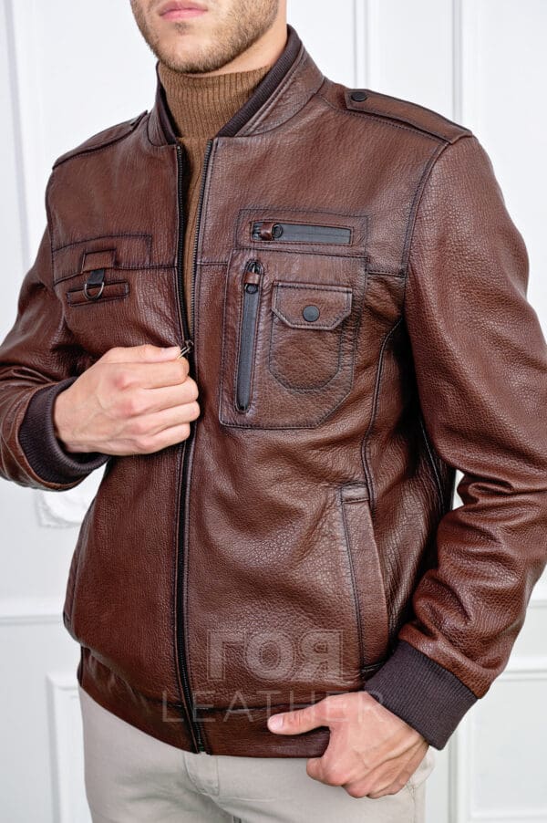 Мъжко кожено яке бомбър от ГОЯ Leather. 100% естествена кожа. Нов модел кожено яке с цип.