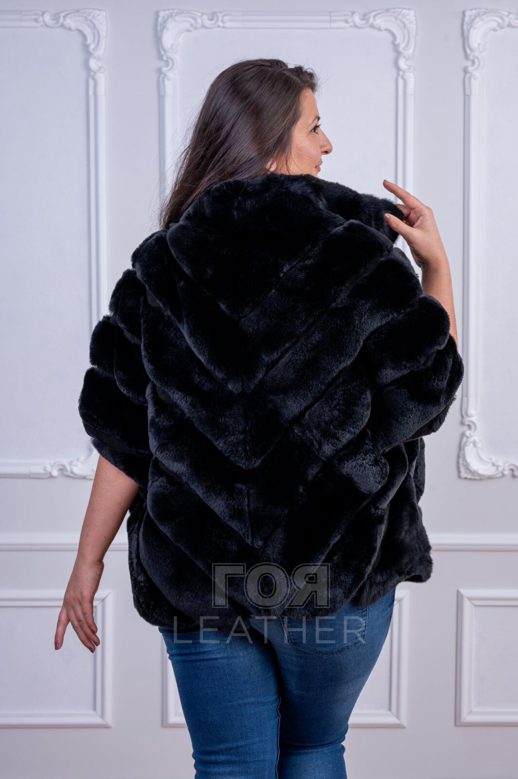 Дамски черен елек от рекс-чинчила от ГОЯ Leather. 100% естествена кожа