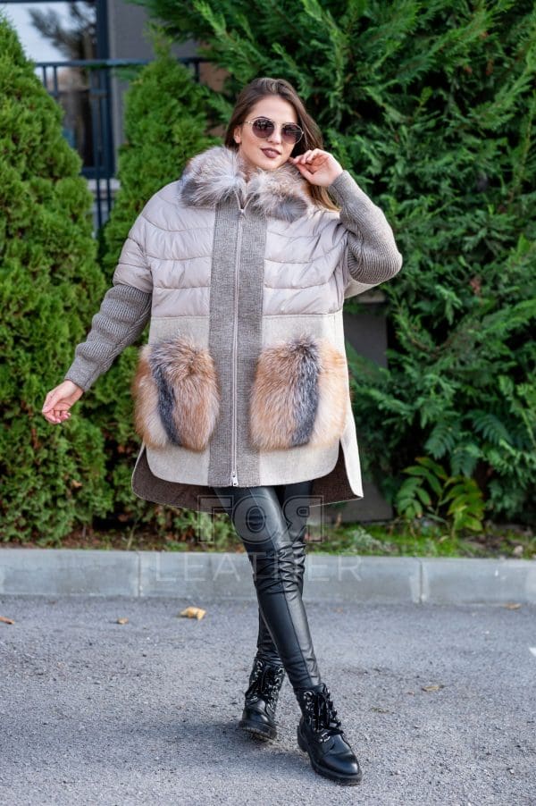 Луксозно палто от алпака с лисица Gold от ГОЯ Leather. Нов ексклузивен дамски модел с богата гарнитура от лисица Gold. Колекция есен-зима 2021 г.