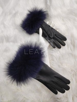 Дамски кожени ръкавици R-08-Blue fox от ГОЯ Leather. Дамски кожени ръкавици изработени от 100% естествена кожа с гарнитура лисица.