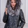 Дамска кожена парка с лисица от ГОЯ Leather. Нов модел издължена парка с качулка и богата подвижна гарнитура от сребърна лисица. 100% естествена кожа.