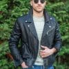 Мъжко кожено кожено яке байкер от ГОЯ Leather. Модел изработен агнешка напа шагрен в класическа кройка стил байкер.