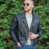 Мъжко кожено кожено яке байкер от ГОЯ Leather. Модел изработен агнешка напа шагрен в класическа кройка стил байкер.