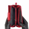Дамски кожен портфейл модел- 428-97 червено-черен питон лак. Дамски кожен портфейл, модел AKA- 428 Продуктът е ръчно изработен от 100% естествена телешка кожа и не съдържа никакви вредни за здравето активни вещества. 16 х Отделения за кредитни карти 2 х Прозрачни  отделения за лични карти-документи 2 х Отделения за мобилен телефон 1 х Скрито отделение за монети с цип 1 х Отделение с цип на гърба 1 х Голямо прозрачно отделение