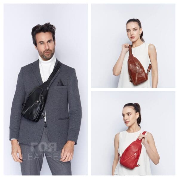 Кожена чанта за през рамо модел-313. Нов модел унисекс кожена чанта за през рамо от ГОЯ Leather. Моделът е изработен от 100% естествена телешка кожа.