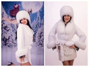 MA- 24 | ЦВЯТ: Бял Стилна, женствена зимна връхна дреха – късо, бяло палто от алкантара с кожа от финландска лисица. Този модел е универсален и идеален за жени, които шофират. Късата дължина осигурява спокойно и комфортно усещане. Това палто е изработено от висококачествена материя, която е устойчива на деформация и намачкване. Повърхността е мека и нежна на допир. Вътрешната част е със сатенен хастар. Платът задържа телесната топлина. Безспорният акцент на това палто е яката и маншети от кожа на финландска лисица. Това дамско късо палто изглежда семпло и елегантно, благодарение на колана, подчертаващ талията. Идеално за студена пролет, ветровита есен и снежна зима. Чудесен избор за специални поводи или за ежедневна визия, на дами със стил и самочувствие.