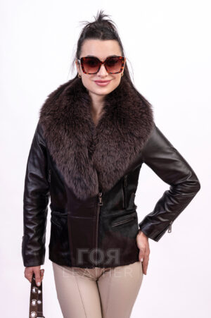 Дамско луксозно яке с пони и лисица в кафяво